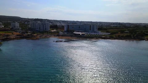 Aerial Drone View of Protaras Cyprus, Luxury Beachfront Hotels Stock Footage 337306312