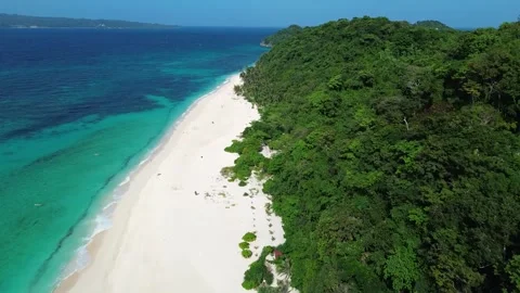 Aerial drone view of Puka Beach Boracay with turquoise water and white sand  Stock Footage 334050064
