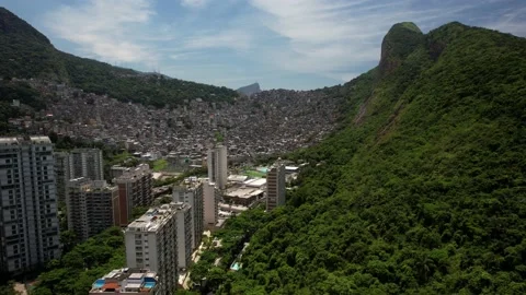 Aerial drone view pulling away from Rocinha, Rio de Janeiro, Brazil Stock Footage 231911116