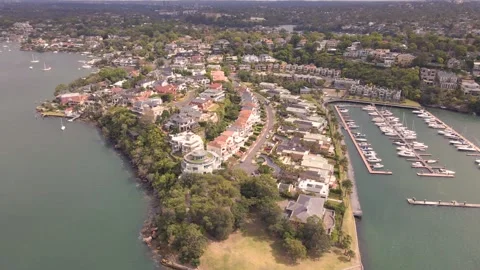 Aerial drone view of Pulpit Point Reserve in Hunters Hill, Sydney Harbour, NSW Stock Footage 226664917
