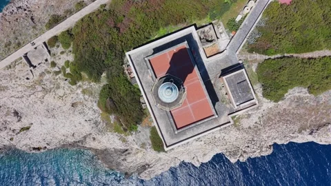 Aerial Drone View Punta Carena Lighthouse Capri Italy Rising Shot Stock Footage 337817519