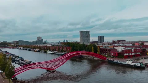 Aerial drone view Python Bridge Eastern Docklands Amsterdam Netherlands Stock Footage 271172097