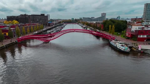 Aerial drone view Python Bridge Eastern Docklands Amsterdam Netherlands Video stock 271172470