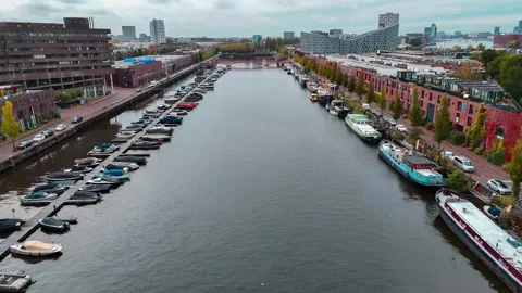 Aerial drone view Python Bridge Eastern Docklands Amsterdam Netherlands Video stock 271172520