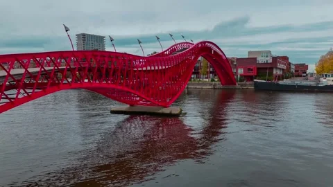Aerial drone view Python Bridge Eastern Docklands Amsterdam Netherlands Video stock 271172632