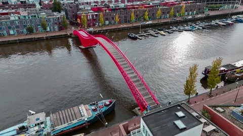 Aerial drone view Python Bridge Eastern Docklands Amsterdam Netherlands Video stock 271172674