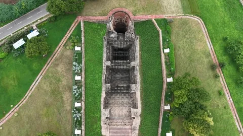 Aerial Drone View of Rani Ki Vav Stepwell, UNESCO World Heritage Site in Pat Stock Footage 339384567