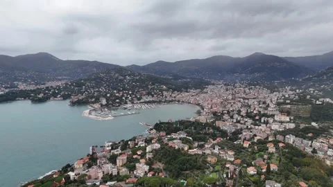 Aerial Drone View of Rapallo Harbor on the Italian Riviera Stock Footage 323378337