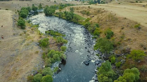 Aerial drone view of the rapid flow of water, Georgia Video stock 93985743