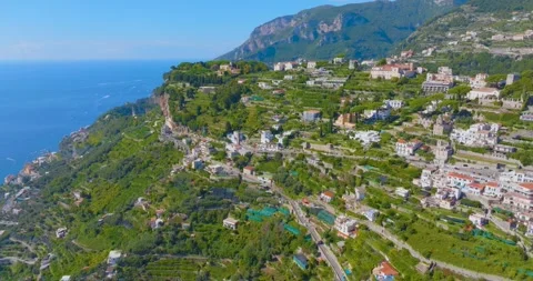 Aerial Drone View of Ravello Cliffs and Coastline, Amalfi Coast, Italy Stock Footage 340530740