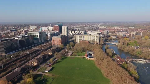 Aerial Drone View of Reading Train Station and Urban Surroundings Stock Footage 331115451