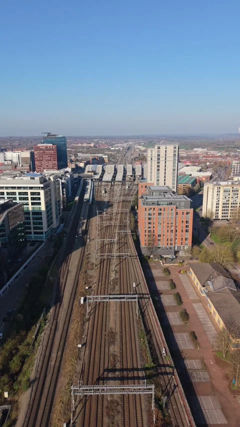 Aerial Drone View of Reading Train Station and Urban Surroundings Stock Footage 331116754