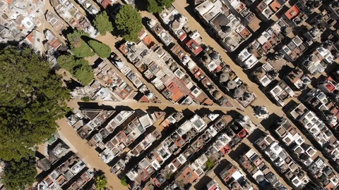 Aerial drone view of Recoleta Cimetery tombstone in downtown Buenos Aires Stock Footage 100892453