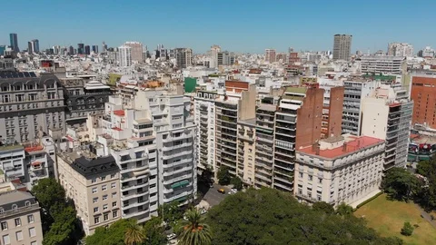 Aerial drone view of Recoleta skyscraper buildings and street, Buenos Aires Stock Footage 100893802