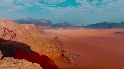 Aerial drone view of red desert canyon and mountains Stock Footage 345466955