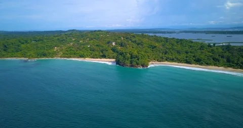 Aerial drone view of Red Frog Beach in Bocas del Toro, Caribbean, Panama Stock Footage 99755979