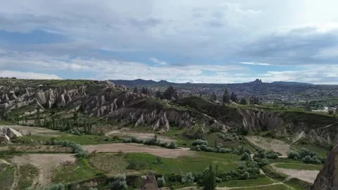 Aerial Drone View of Red Valley Rock Formations in Cappadocia, Turkey Video stock 343317127