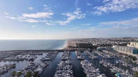 Aerial Drone View of Redondo Beach Marina, Coastline and Beach, California Vídeos de archivo 340656989