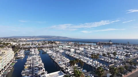 Aerial Drone View of Redondo Beach Marina, Coastline and Beach, California Видео 340656993