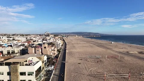 Aerial Drone View of Redondo Beach Marina, Coastline and Beach, California Видео 340656995