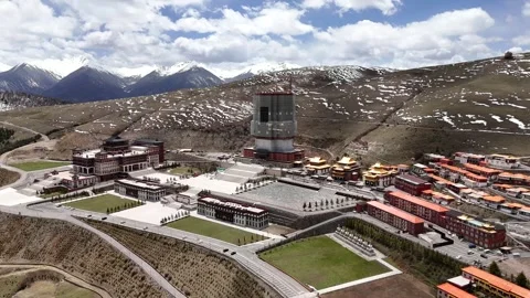 Aerial drone view of remote mountain road in western China Stock Footage 337897175