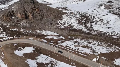 Aerial drone view of remote mountain road in western China Stock Footage 337897247