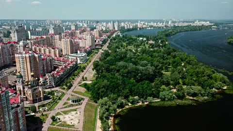 Aerial drone view on residential area and Dnipro River. Stock Footage 163283953