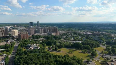 Aerial Drone View of Reston Town Center Skyline in Northern Virginia Stock Footage 346745223