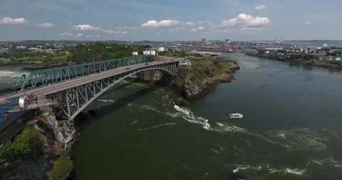 Aerial drone view of the Reversing Falls Saint John, New Brunswick Stock Footage 219956592