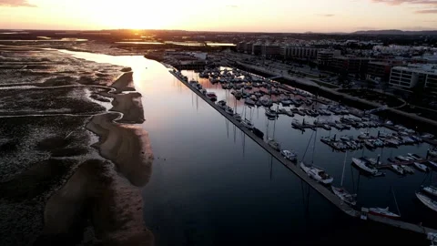 Aerial drone view of the Ria Formosa national park landscape in Olhao, Algarve Stock Footage 236375046