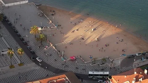 Aerial drone view of Ribeira beach in Cascais, Portugal Stock Footage 201794674