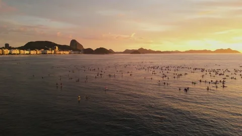 Aerial drone view of Rio de Janeiro coastline and city at sunrise Brazil Stock Footage 330847166