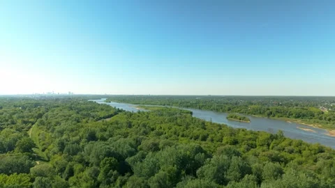 Aerial drone view of river and green forest landscape Stock Footage 317833683