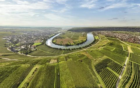 Aerial drone view of the river loop in the Neckar Valley with its famous steep Stock-Fotos