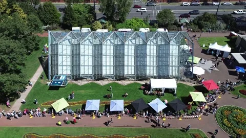 Aerial drone view of the Robert Clark Conservatory glasshouse Stock-Footage 332749629