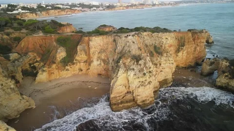 Aerial drone view of Rocha do Leao, Praia do Vau and Ponta Joao de Arens Stock Footage 167923957
