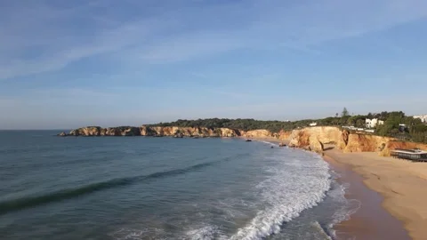 Aerial drone view of Rocha do Leao, Praia do Vau and Ponta Joao de Arens Stock Footage 167924581