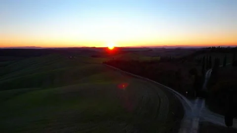 Aerial drone view Rocket Tuscany Italy Siena sunset landscape Stock-Footage 168569899