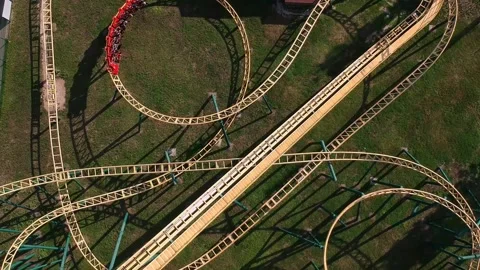 Aerial Drone View of Roller Coaster in Amusement Park. Stock Footage 152726244