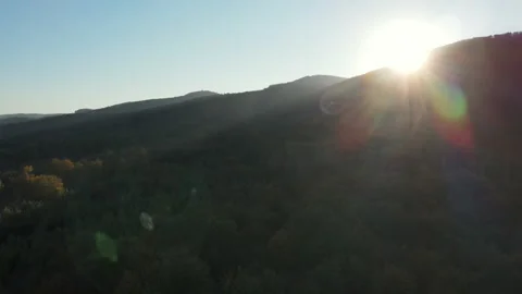 Aerial drone view of rolling hills landscape in Carpathians with lush forest Stock Footage 289174036