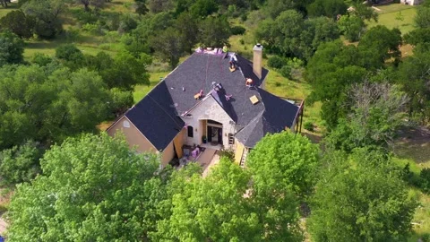 Aerial drone view Roofing installation video Stock Footage 241535834