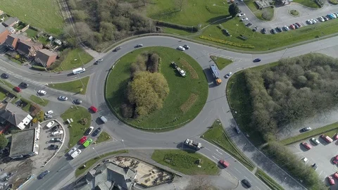 Aerial Drone view of roundabout in small town Stock Footage 105752722