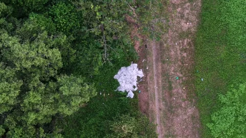 Aerial drone view of rubbish dumped at forest edge 스톡 동영상 333031985