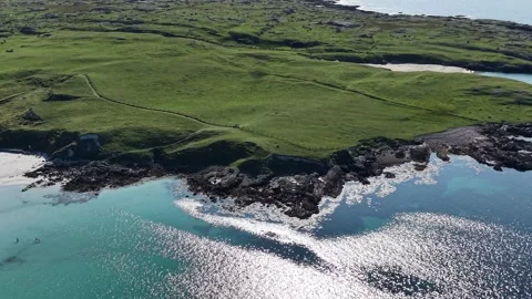 Aerial drone view of a rugged Atlantic coastline in Errisbeg, County Galway Stock Footage 343936876