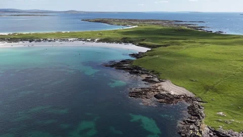 Aerial drone view of the rugged coastline at Dog’s Bay in County Galway Stock Footage 343937172