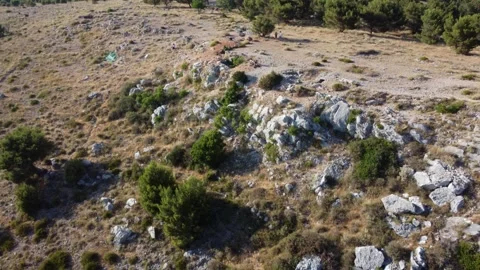 Aerial Drone View of Rugged Mountain Landscape Above Dubrovnik, Croatia Stock Footage 314286763