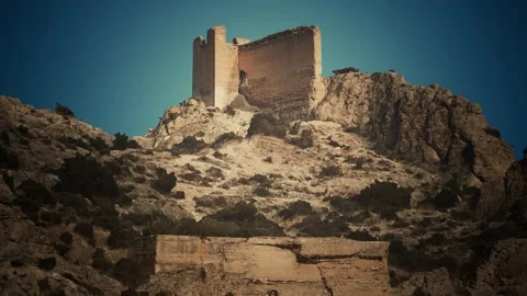 Aerial drone view of the ruins of ancient castle Video stock 129358082