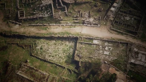 Aerial drone view of the ruins of ancient castle Stock Footage 129358695