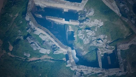 Aerial drone view of the ruins of ancient castle Видео 140532113