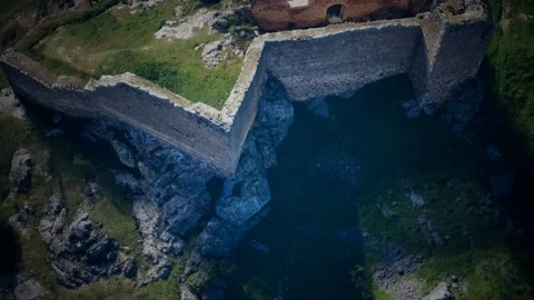 Aerial drone view of the ruins of ancient castle Stock Footage 140644268